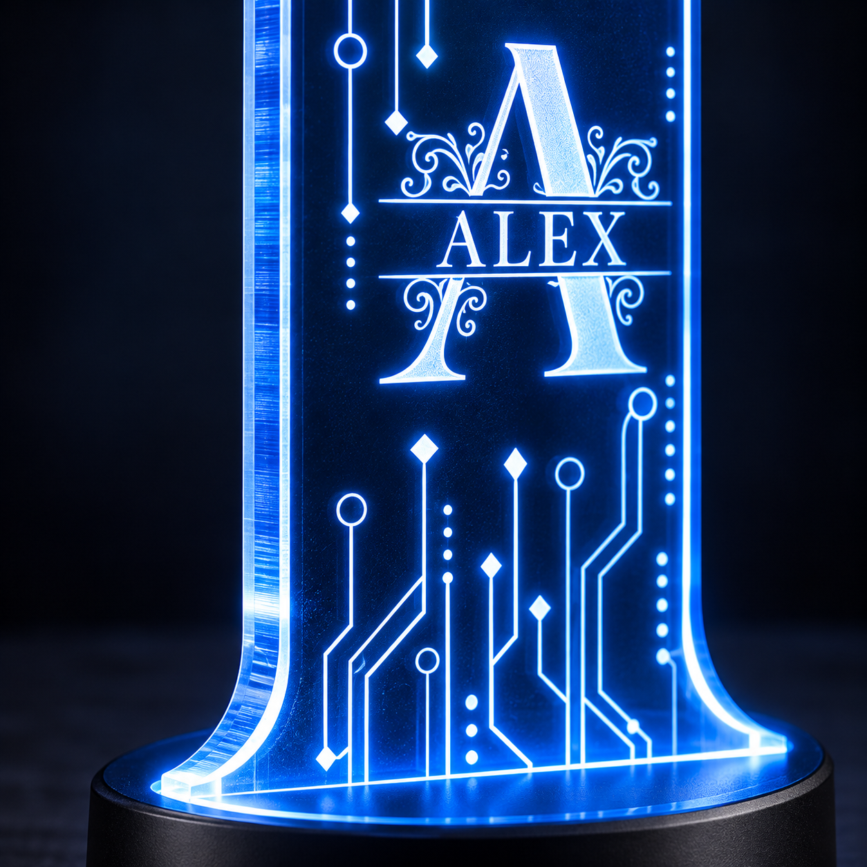 Close-up of the clear acrylic panel and engraved gaming design
