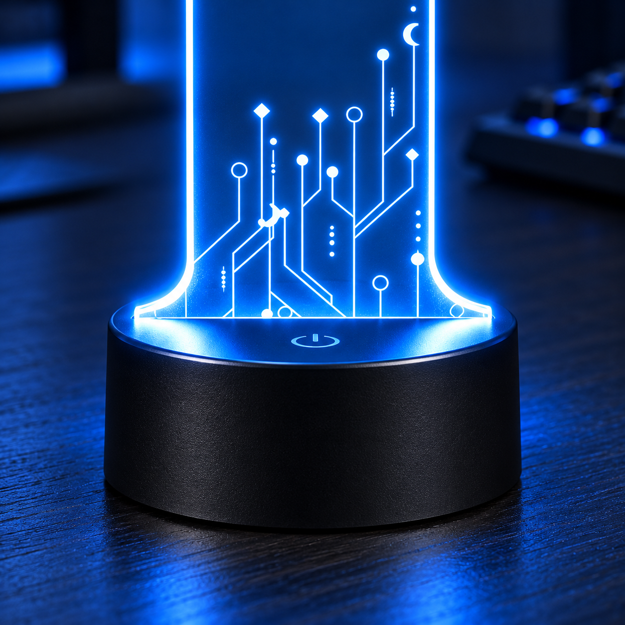 Close-up of the compact black LED base